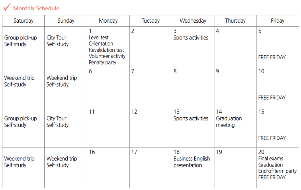 Monol Monthly Schedule
