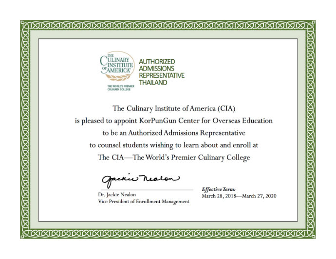 The Culinary Institute of America Korpungun-Authorization_Certificate